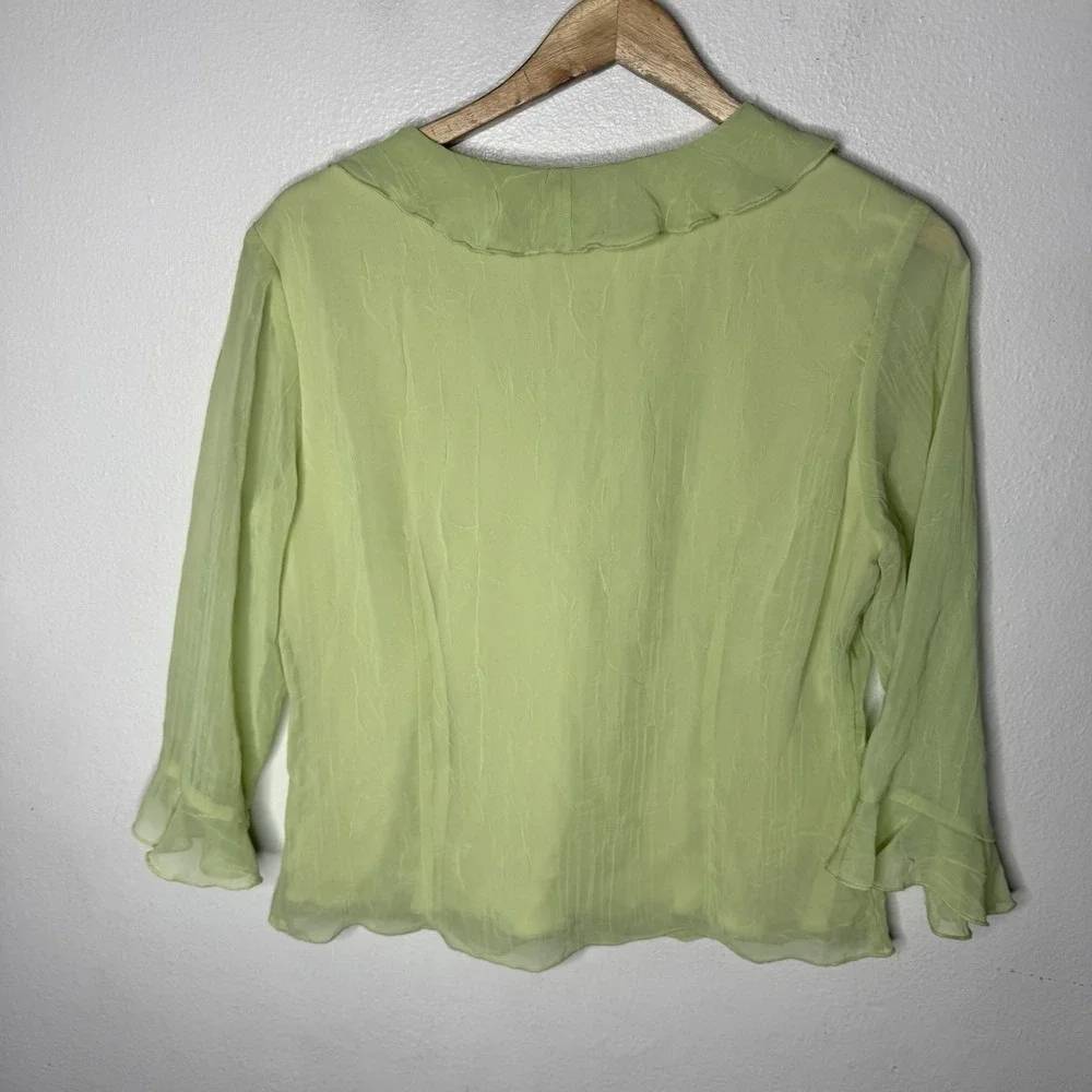 Y2K Dressbarn Light Green Ruffle V-neck Fairycore Top Women's Medium‎ Blouse